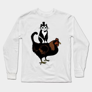 Tuxedo Cat on a Chicken Long Sleeve T-Shirt